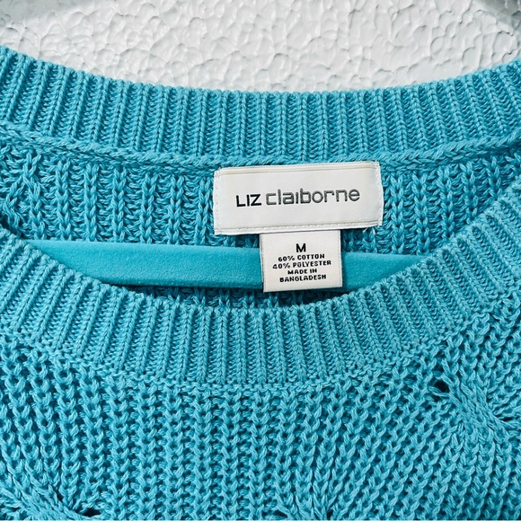 Liz Claiborne - Vtg  Long Sleeve Sweater Turquoise size Medium Great For Winter - Picture 3 of 10